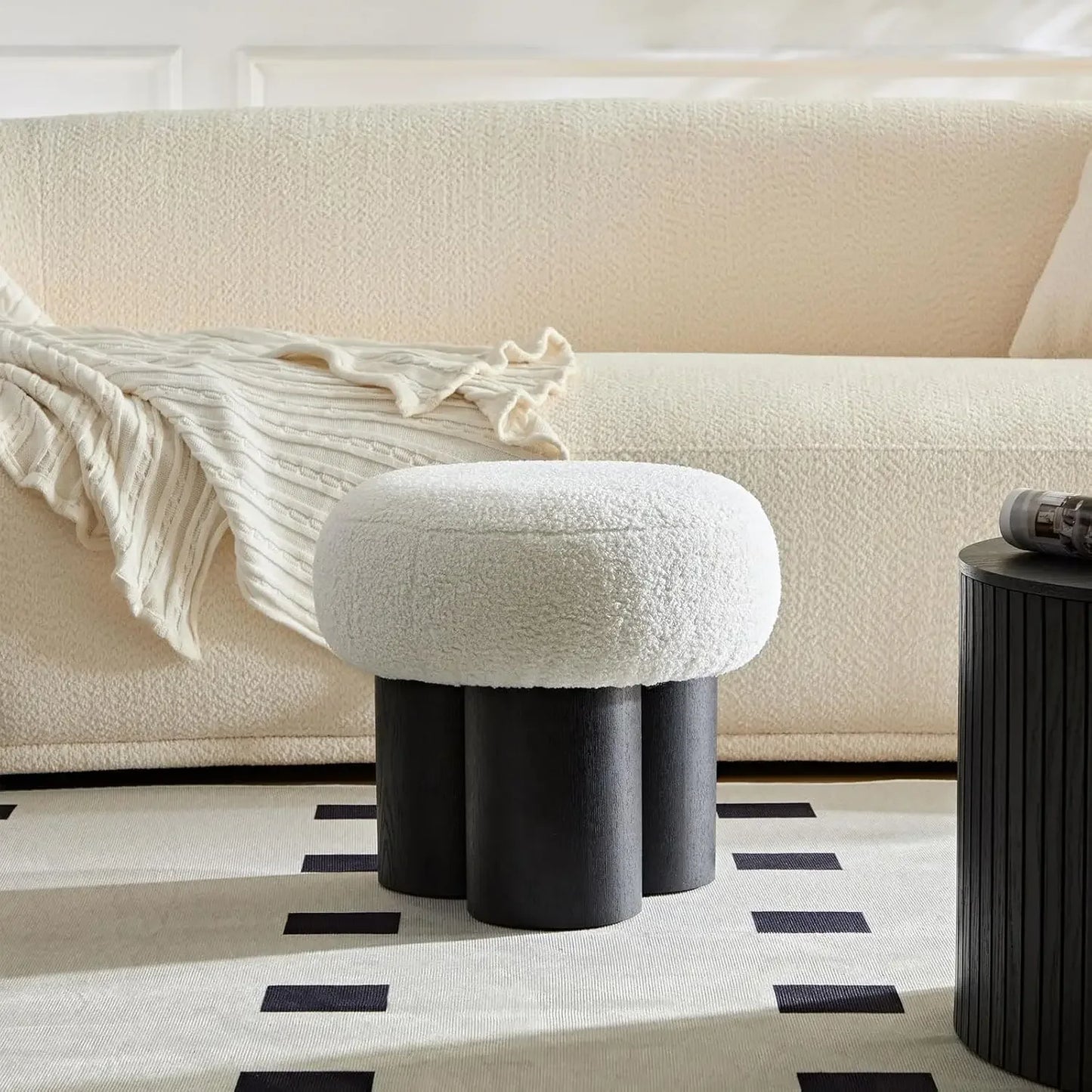 16.54" Mushroom Shape Small Footstool, Round Pouf