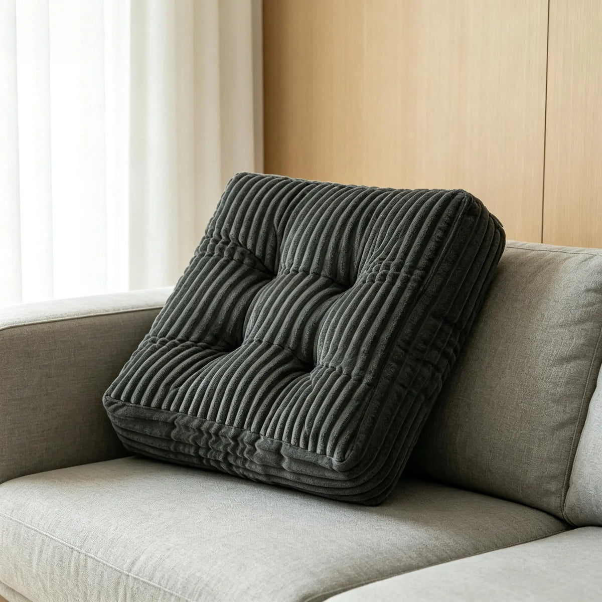 2Pcs Square Thick Floor Cushion, Striped Floor Pillow
