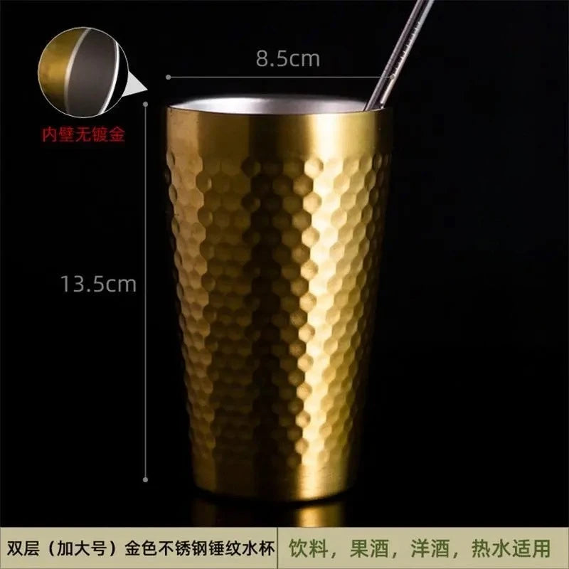 170ML/550ML Double-Wall 304 Stainless Steel Mug Hammer Diamond Texture