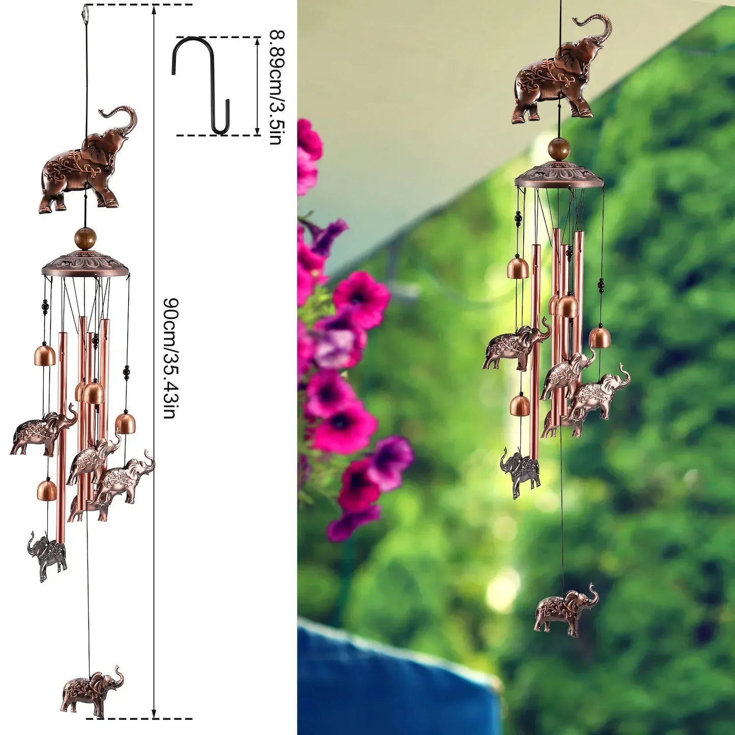 5/1pcs Elephant Wind Chimes with S Hook