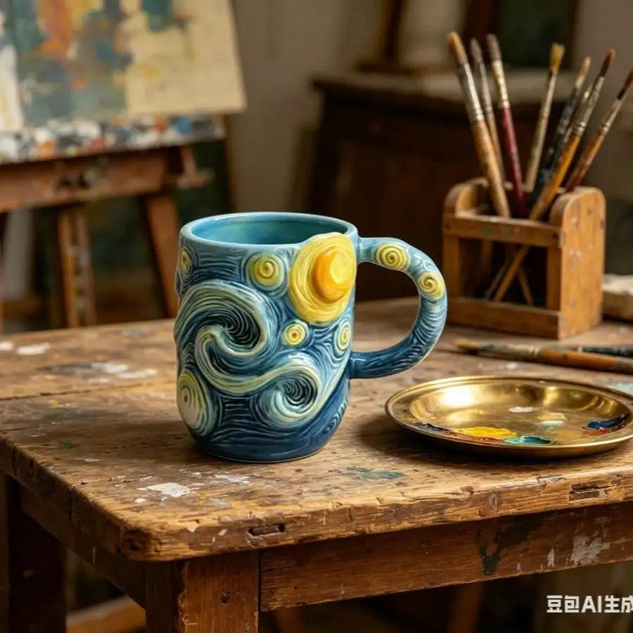3D Coffee Mug,Artistic Themed With Swirling Sky And Moon Design