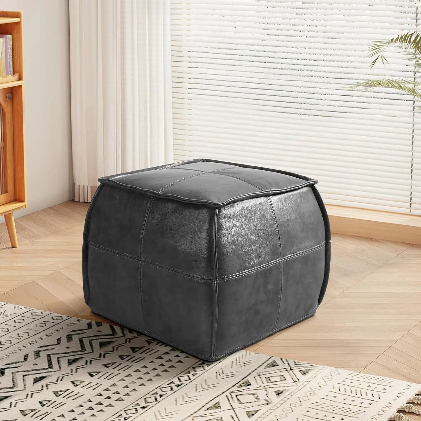 Handmade Stuffed Square Ottoman,Genuine Leather Pouf