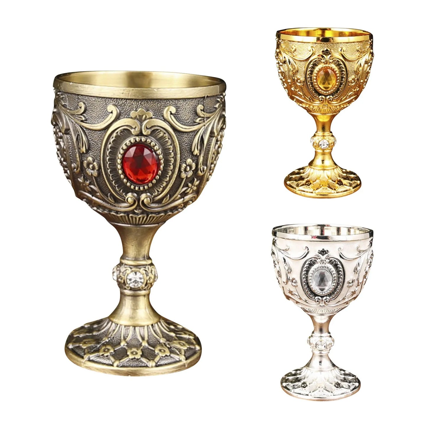 Drink Cup Embossed Vintage Metal Wine Cup Diamond-Encrusted