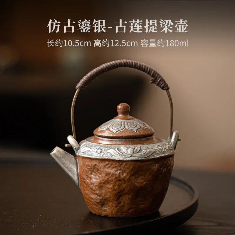 Antique Gilded Silver Lotus Ceramic Teapot