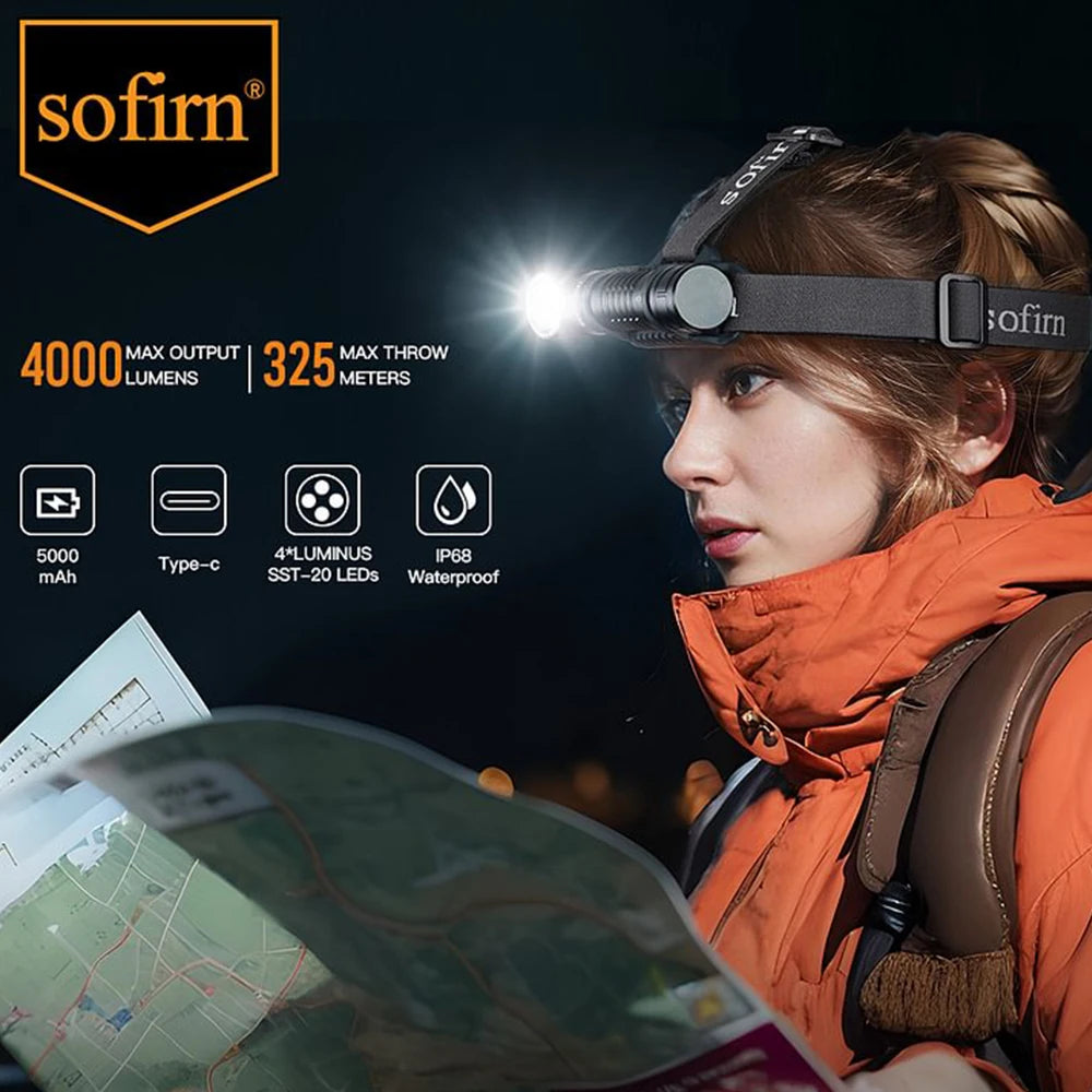 SOFIRN HS41 Headlamp 4000lm 21700 USB C Rechargeable