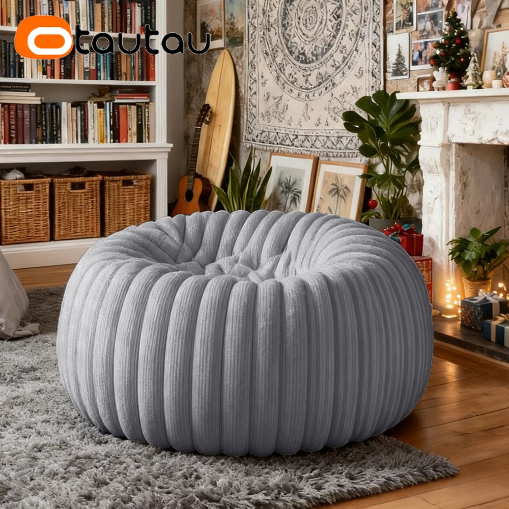 OTAUTAU Children Adults 2.6ft Thick Soft Fluffy Faux Fur Fluffy Bean Bag Chair with Filling Winter Christmas Pouf Ottoman DD234