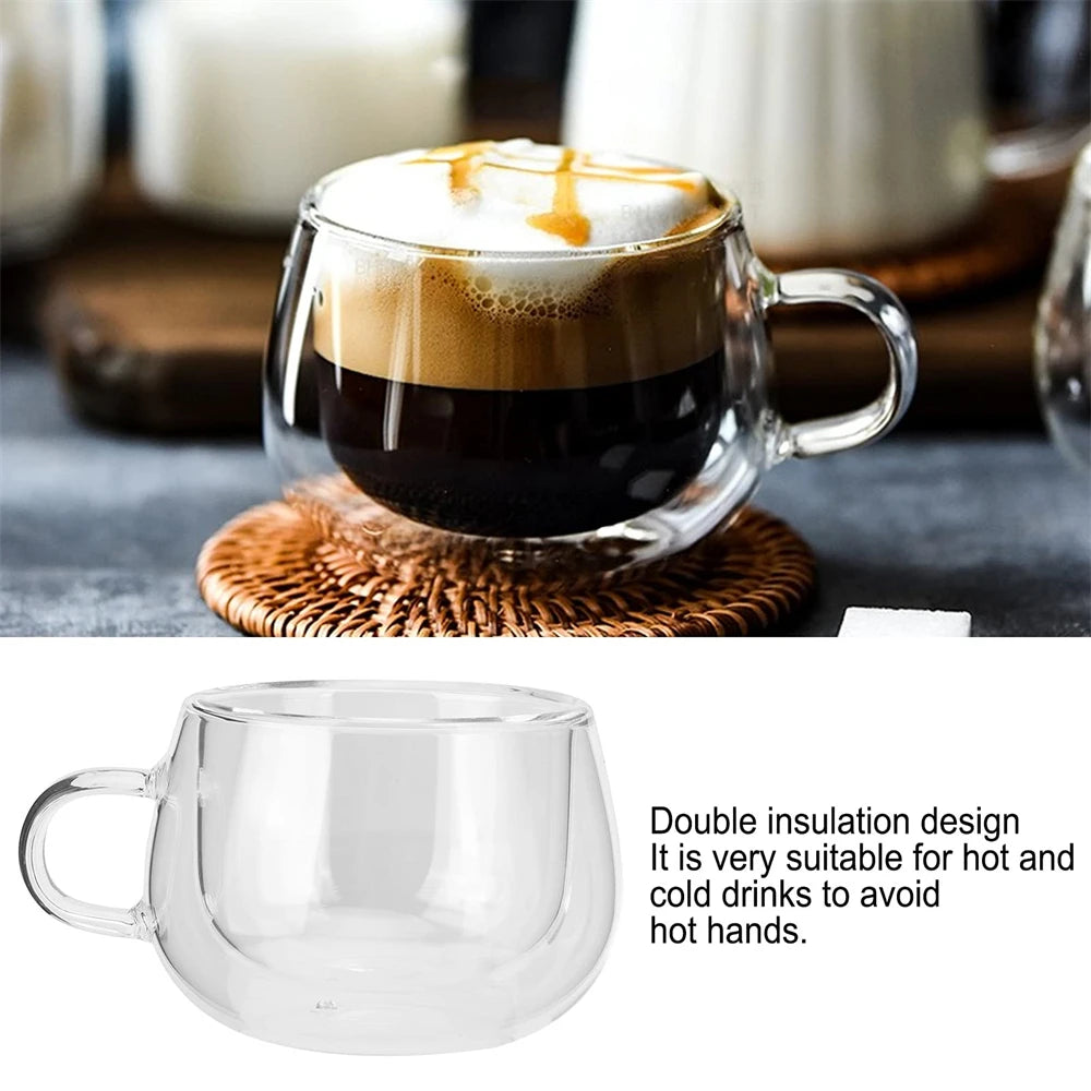 1pc Double Wall Glass Coffee Cup with Handle 150-350ml