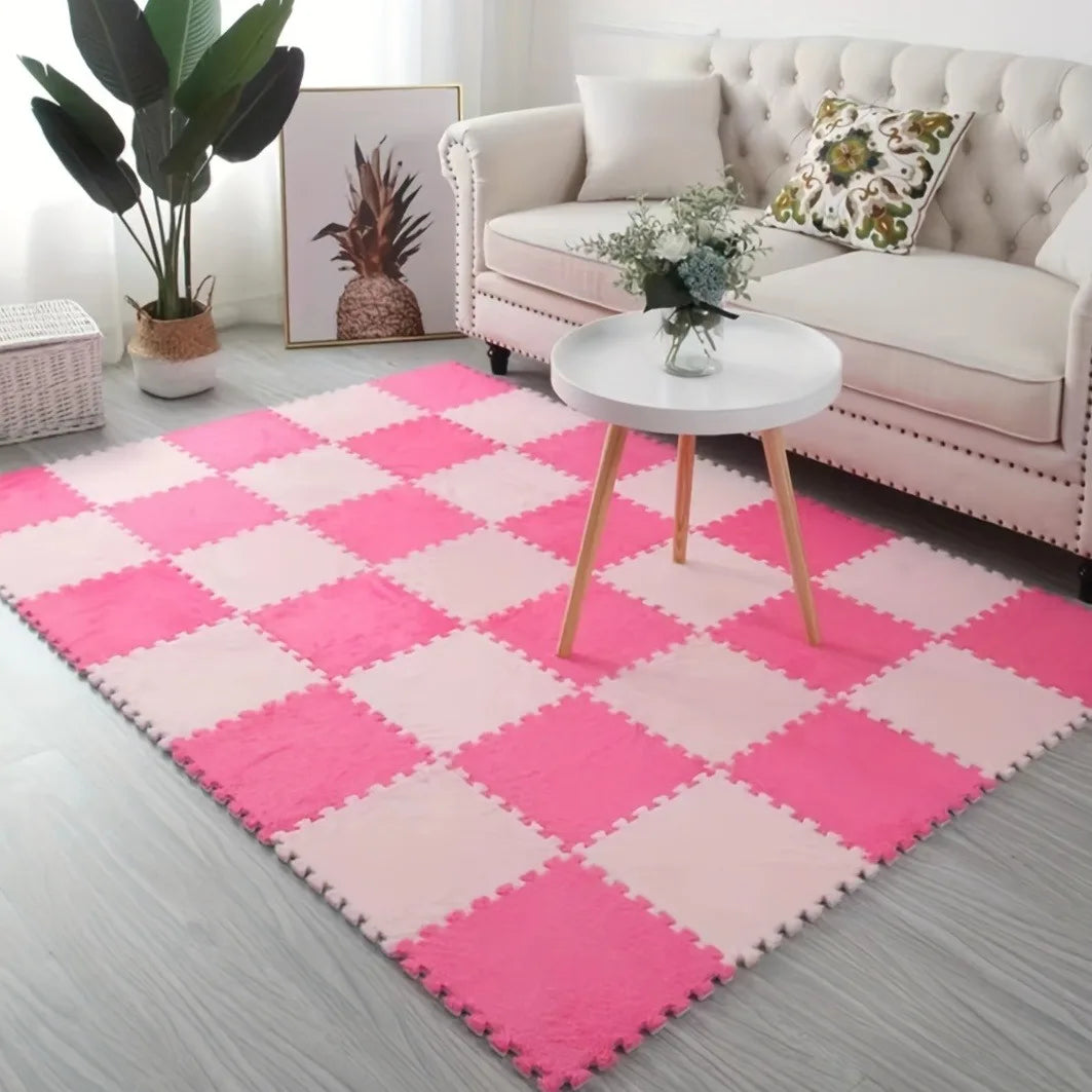 48PCS Plush Puzzle Foam Mat, Rose Red & Pink, Area Rug