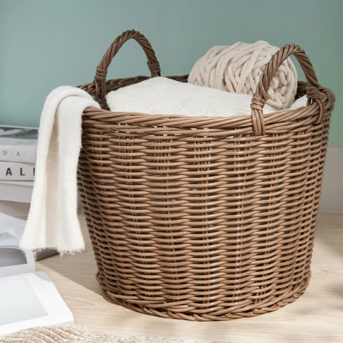 Brown  Woven Resin Wicker Basket 16x10.5x16 Inches