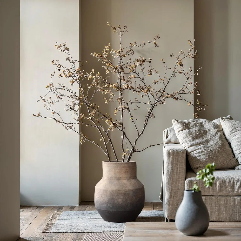 Round Ceramic Flower Vase, 13 Inch Brown Terracotta Vases