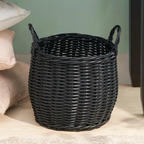 Round Resin Woven Wicker Basket 13" x 13" x 10.2"