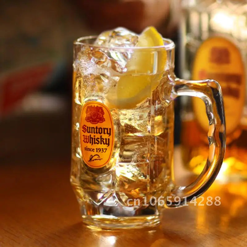 Glass Beer Mug with High-Footed Carved Flower Design 401-500ml