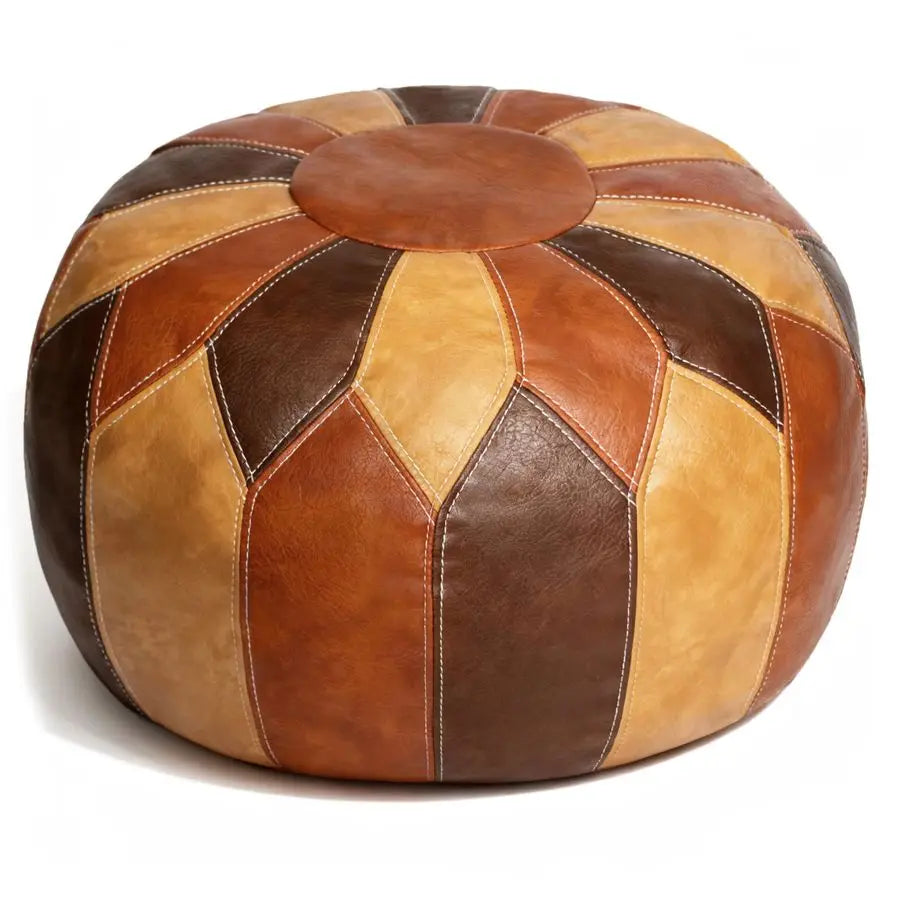 Unstuffed Moroccan Faux Leather Pouf Ottoman with Storage Handmade