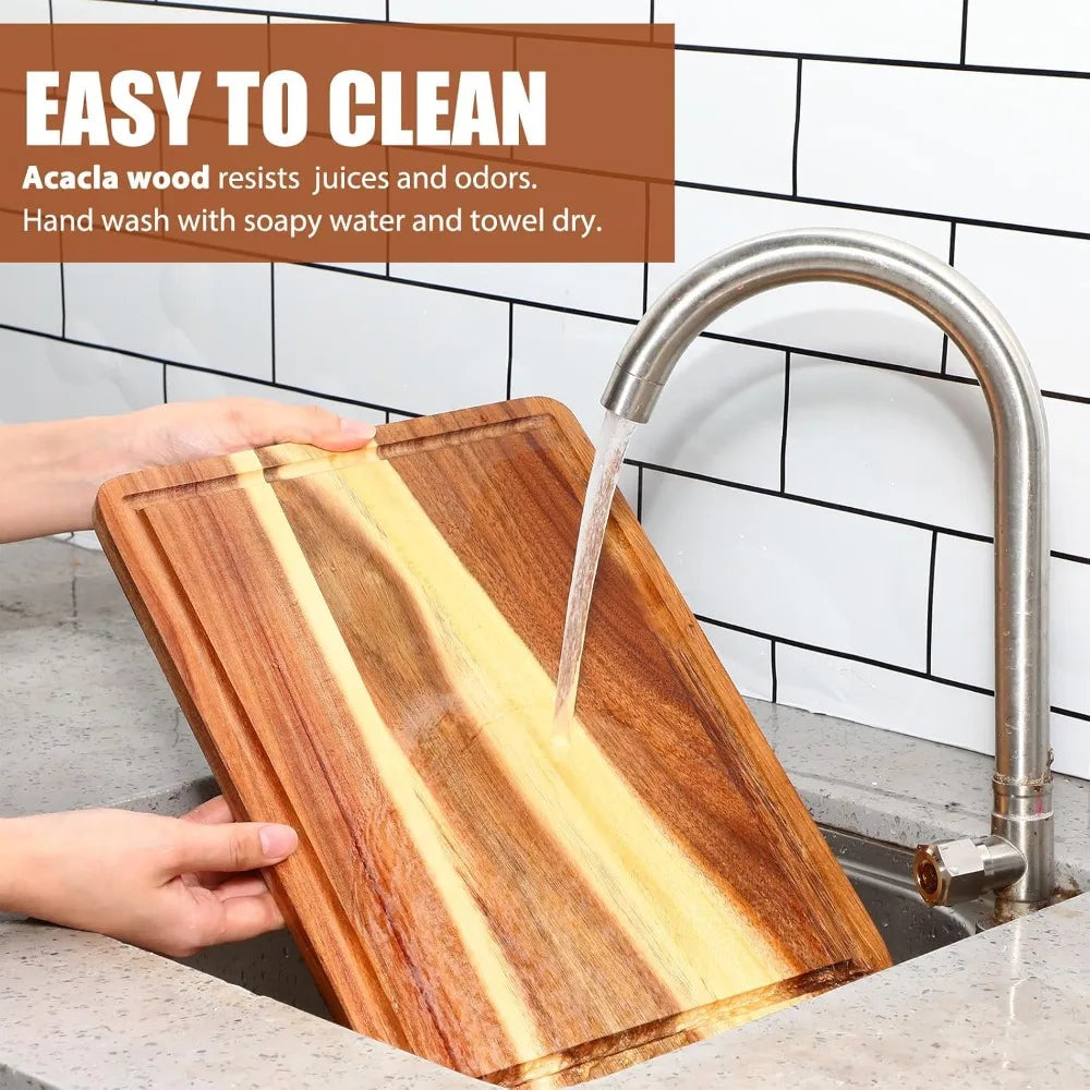 6 Pieces Acacia Wood Cutting Board 14 x 10 Reversible Charcuterie