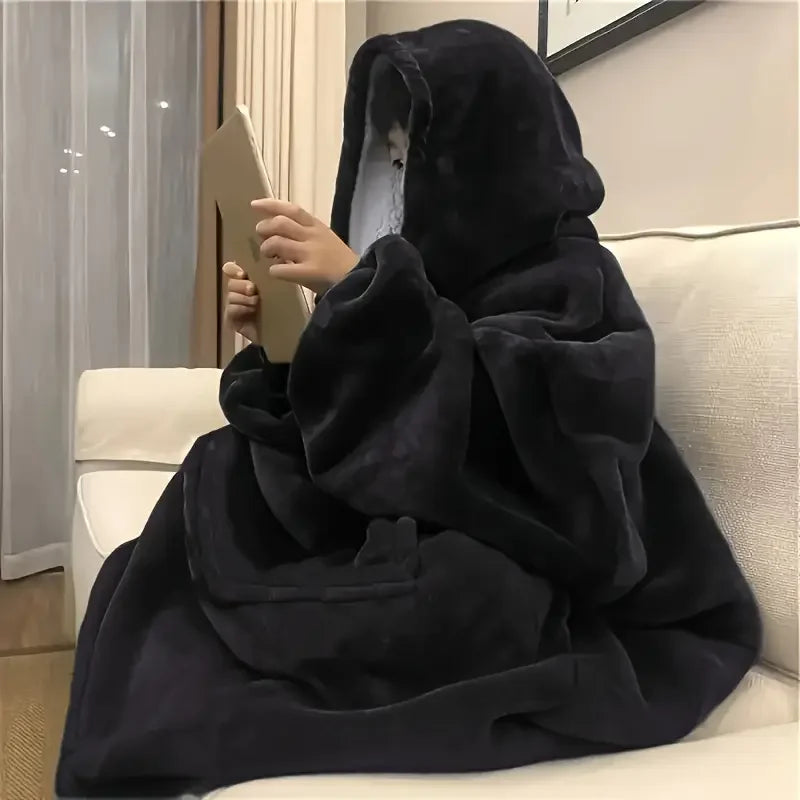 Soft Double-Sided Wearable Hooded Blanket Pajamas