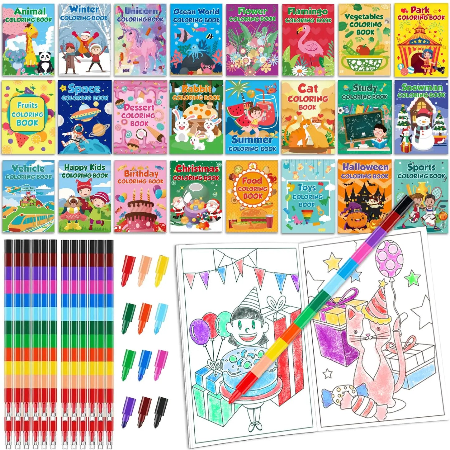 24Pack Small Coloring Books for Kids -24 Stacking Crayons