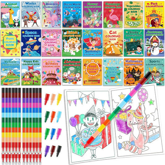 24Pack Small Coloring Books for Kids -24 Stacking Crayons