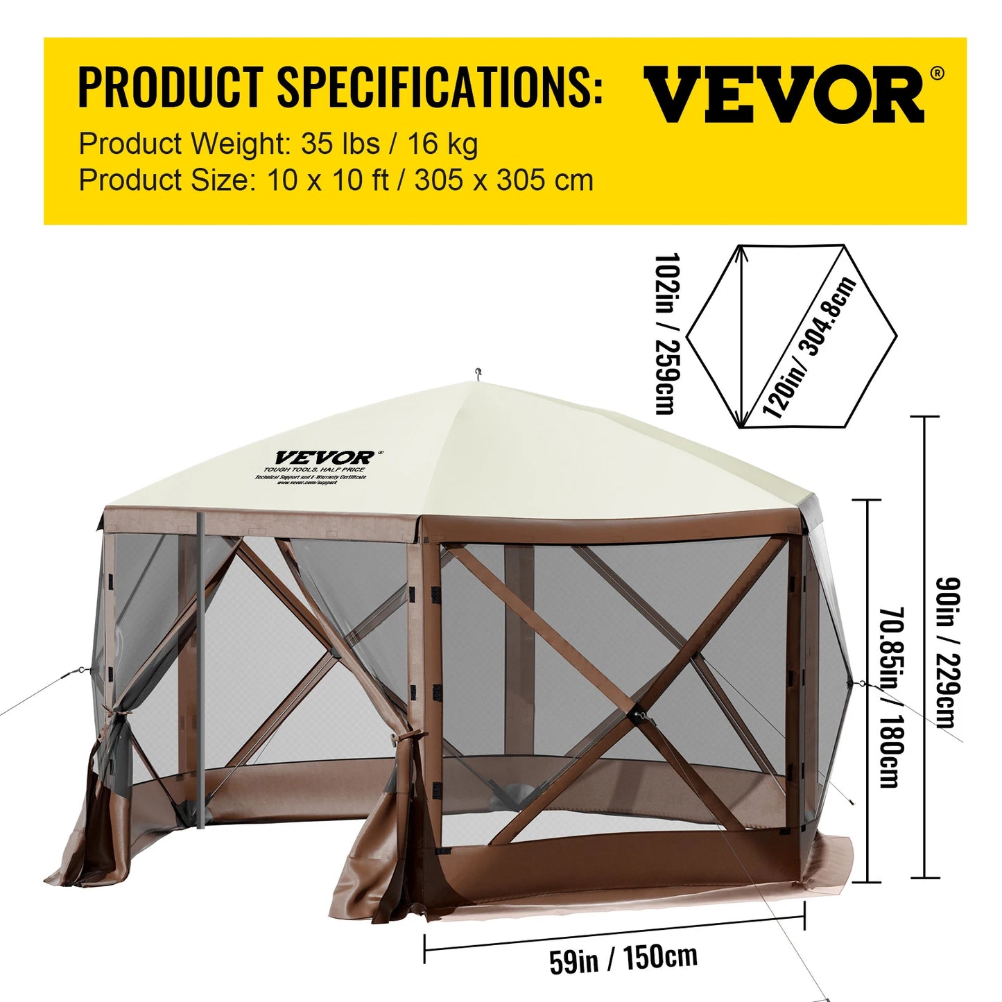 Pop-up Camping Gazebo 6 Sided 12' x 12' / 10' x 10'