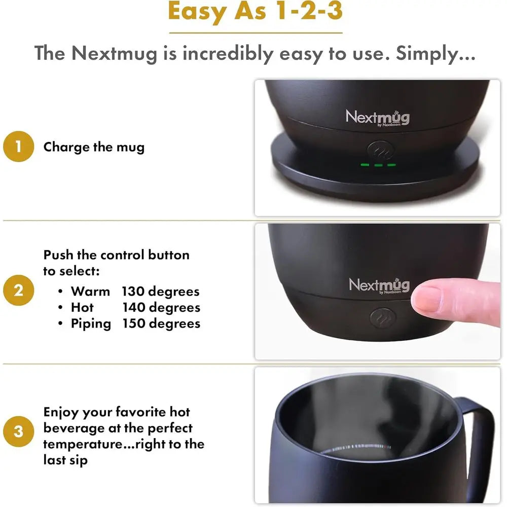 Self-Heating, Temperature-Controlled Coffee Mug - 14 oz, Black