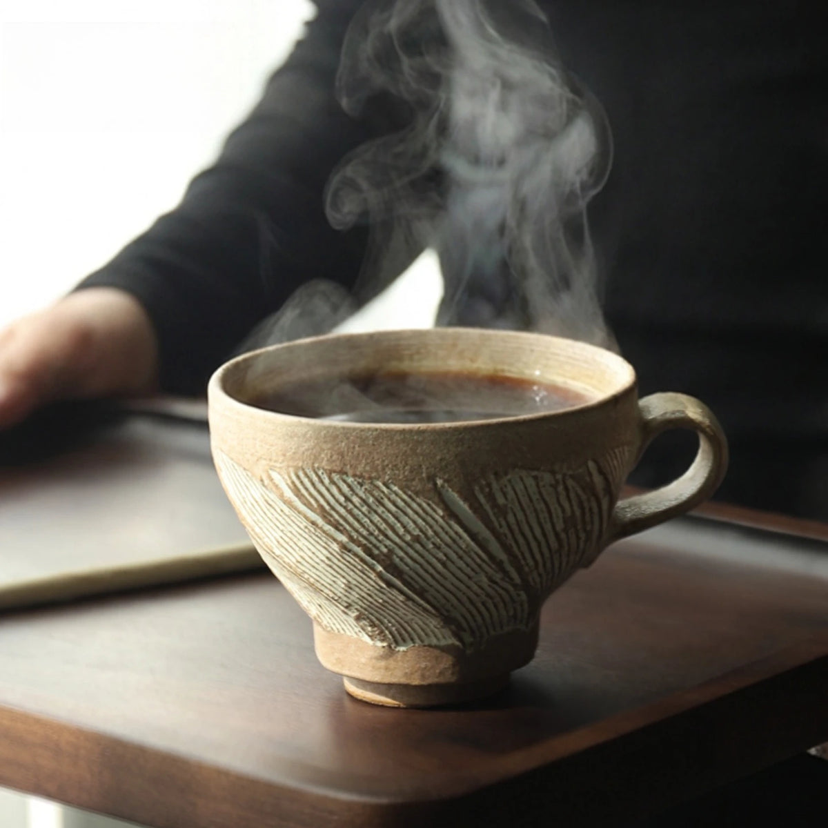 Wabi Sabi Stoneware Coffee Mug with Handle Handmade