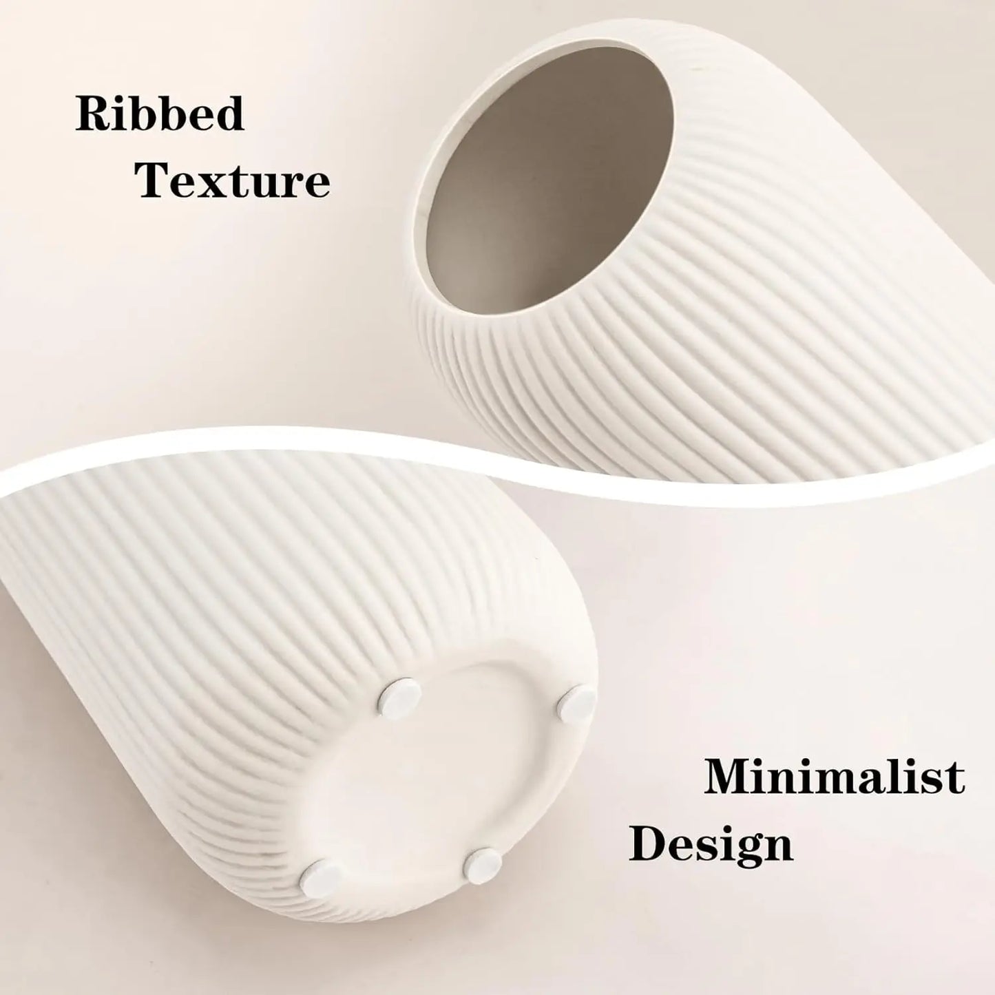 Modern Ribbed Ceramic Vase - 8" Small White Flower Vase
