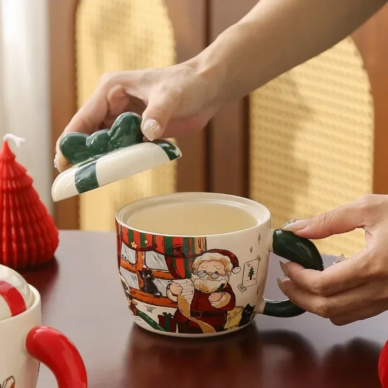 Christmas card ceramic mug with lid, coffee cup