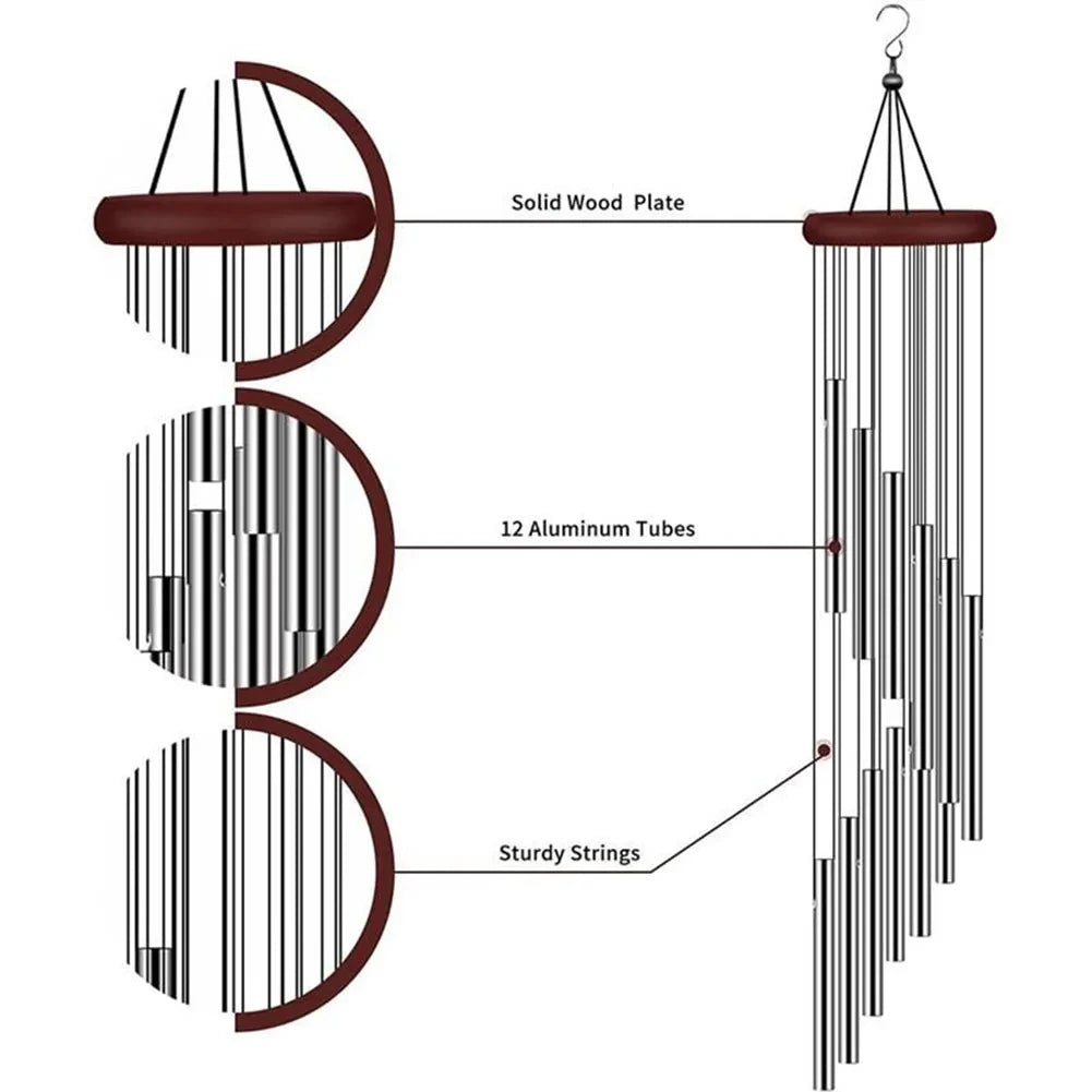 23in Wind Chime 12 Metal Aluminium Tube Chimes