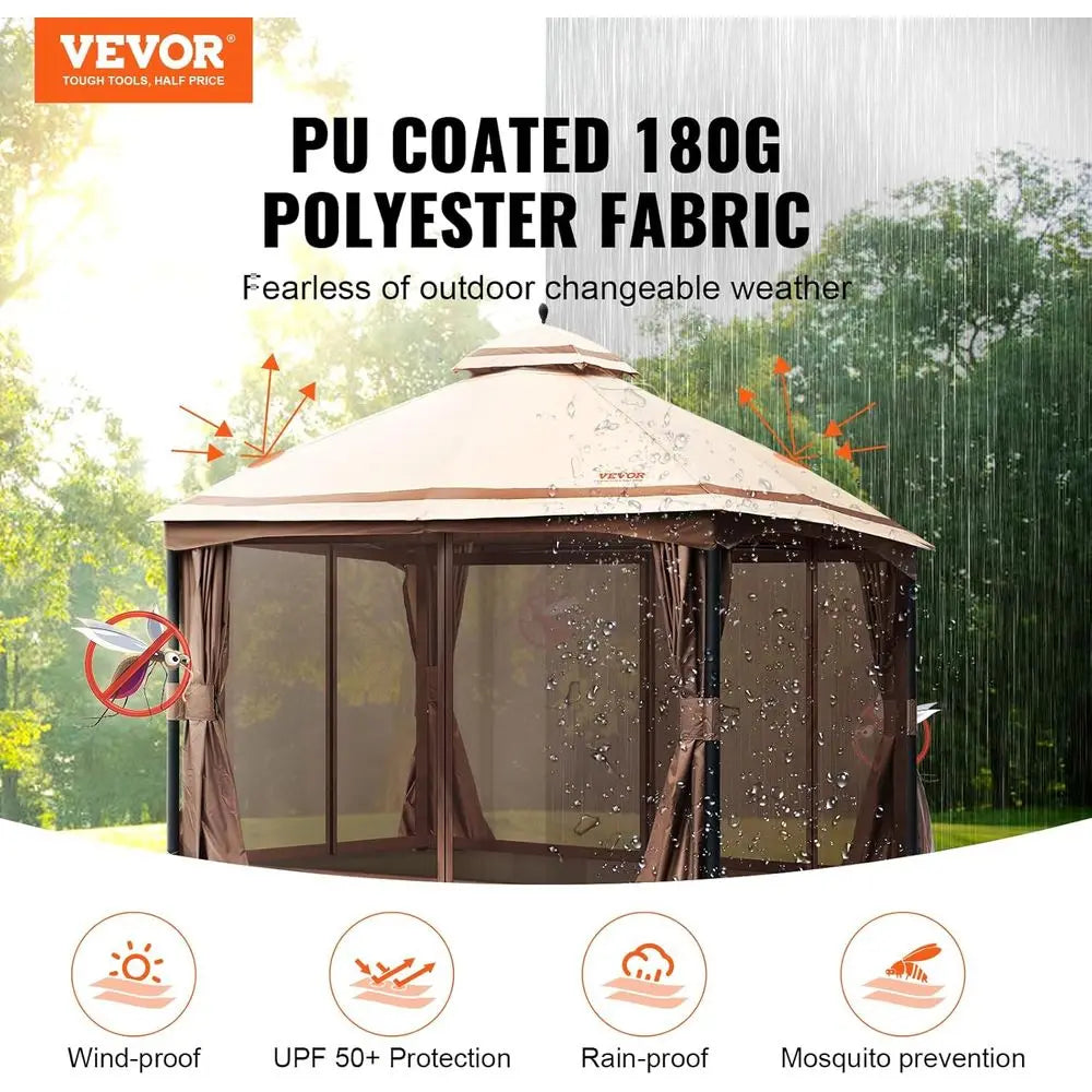 Patio Gazebo or 10-12 Person, 10 x 13 T with Mosquito Netting