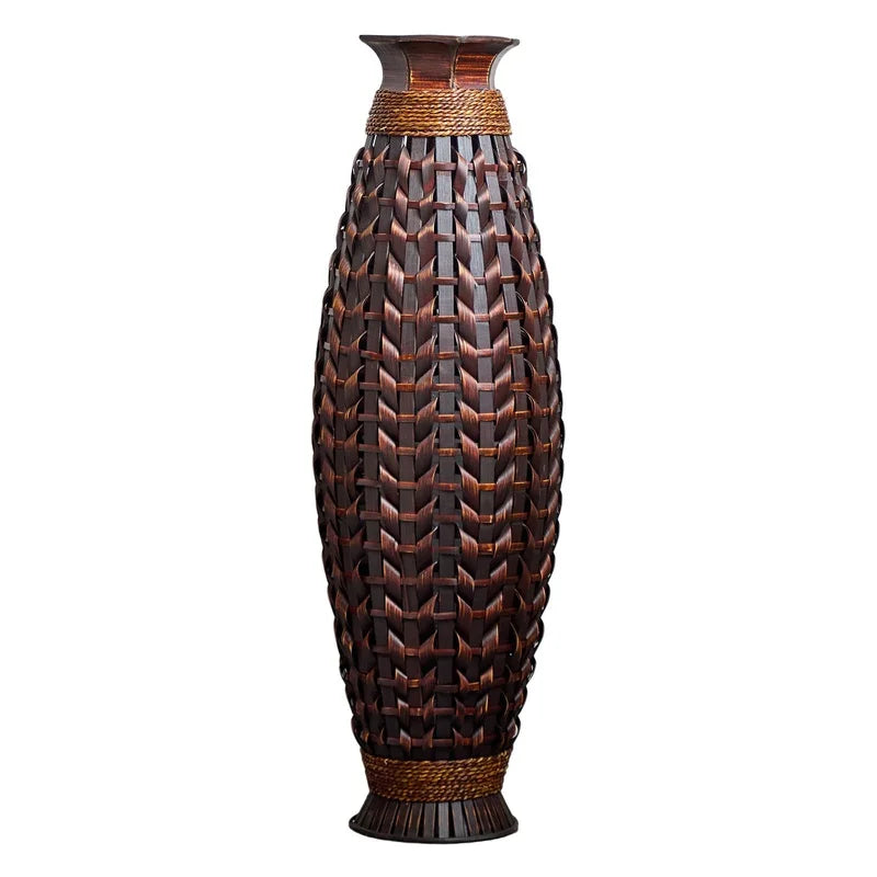 Handwoven Bamboo Floor Vase, 38.97" Tall Rustic Deco Natural Woven Design- Dried Branches