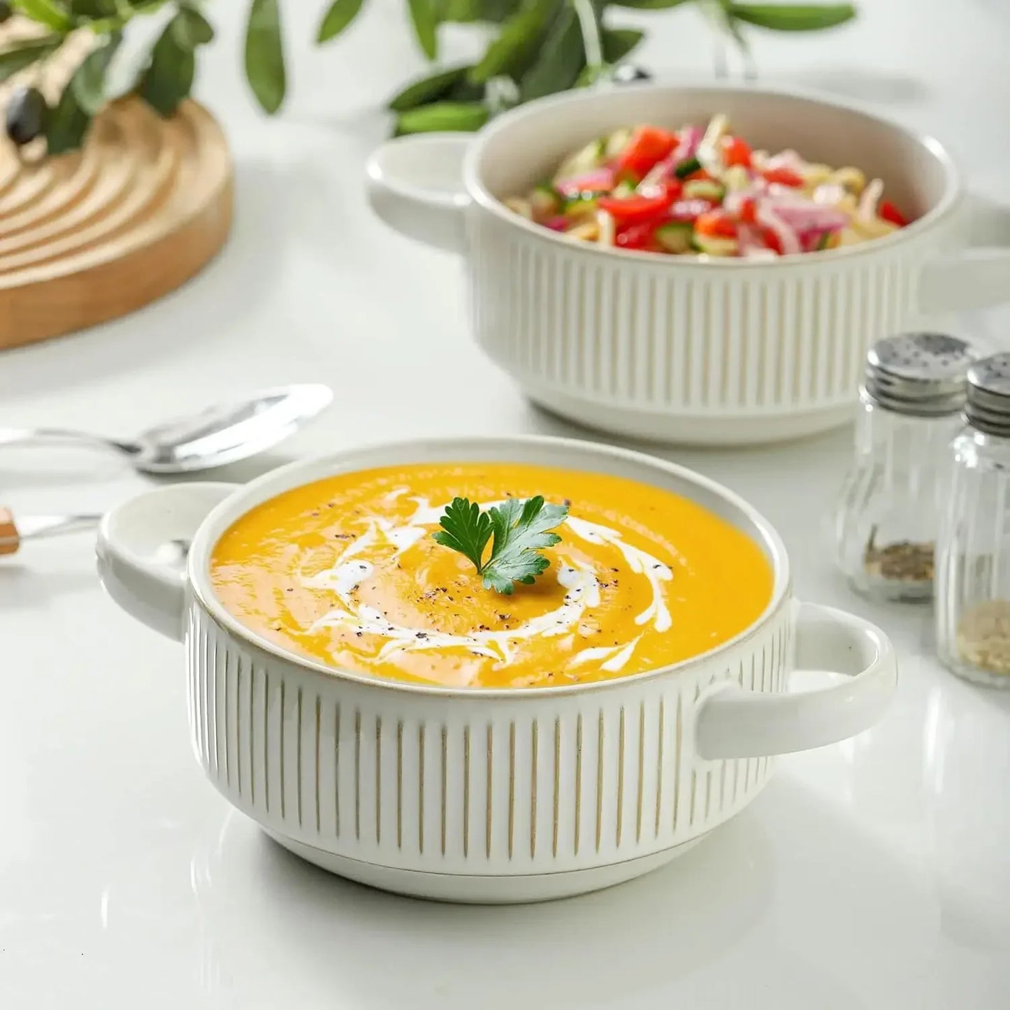 Soup Bowls with Handles, 23 oz Ceramic Bowl Set - 5.4 Inch, Set of 4,Blue