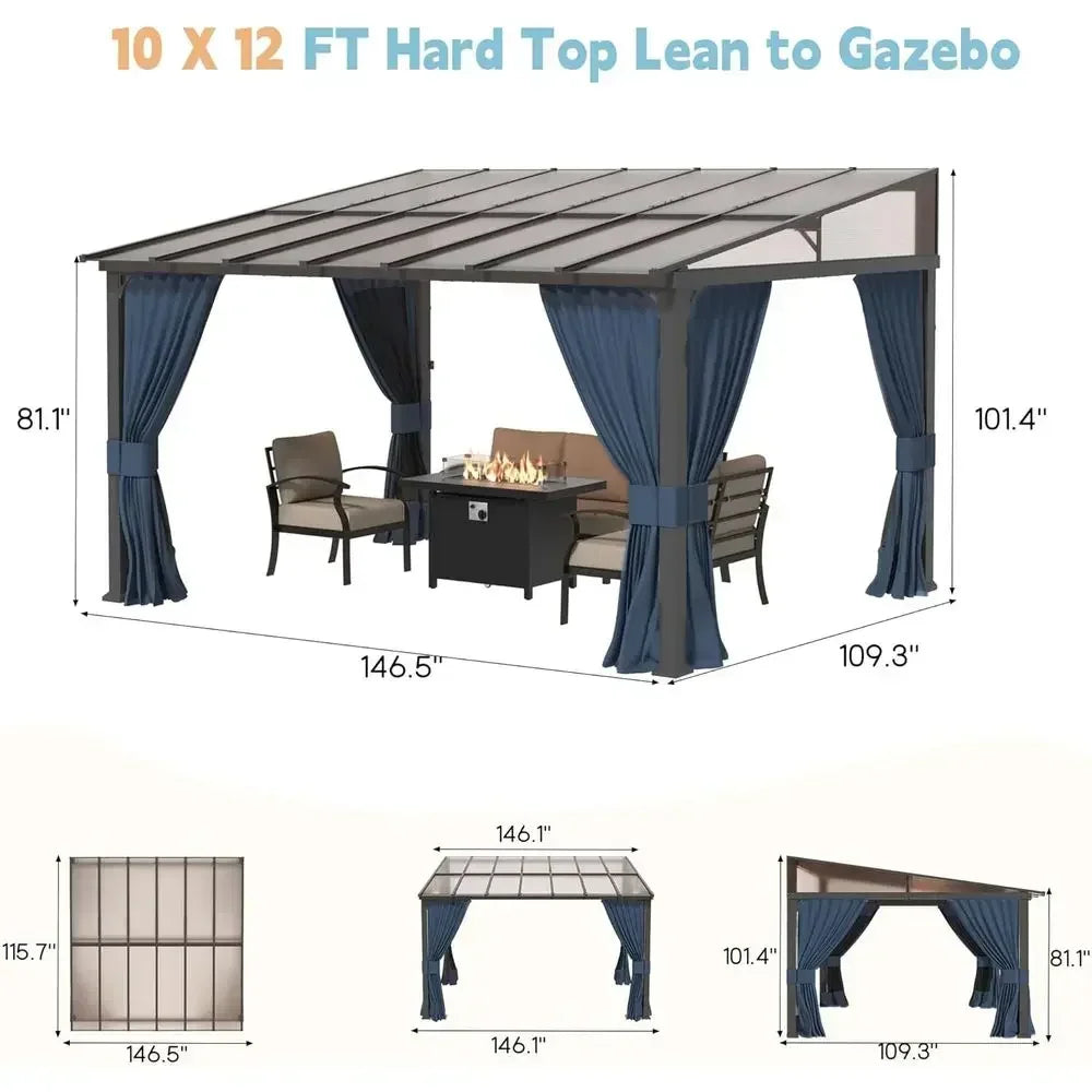 Large Outdoor Hardtop Gazebo with Curtains, Netting,