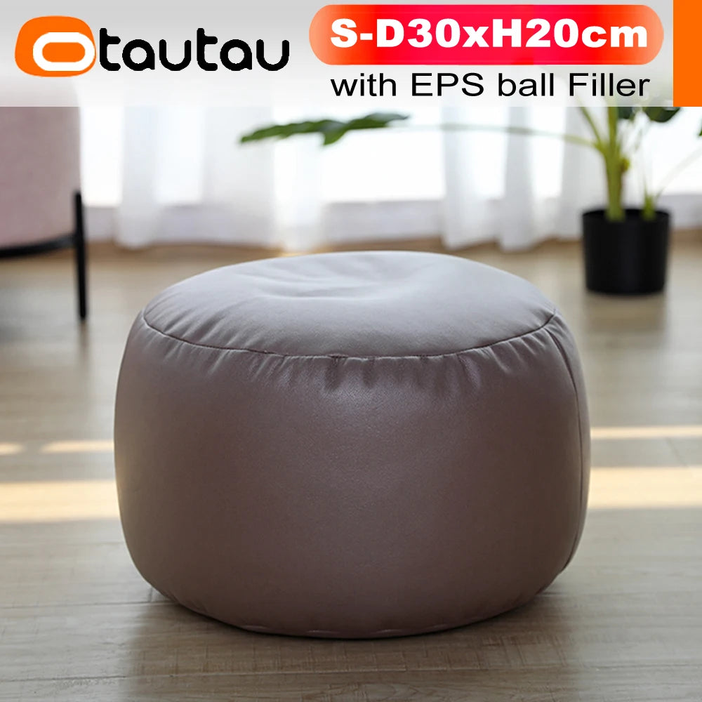 Small Round Faux Leather Ottoman Stool Beanbag Pouf