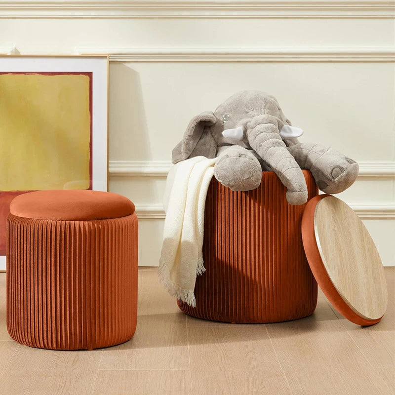 Round Ottoman  Pouf with Storage Space