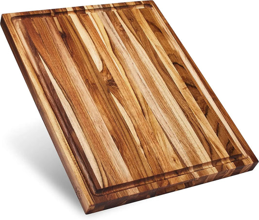 Teak Edge Grain Cutting Board with Juice Groove,18x14x1.25 in