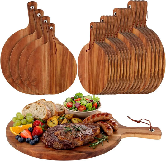 20 Pcs Round Acacia Wood Cutting Board Set with Handle