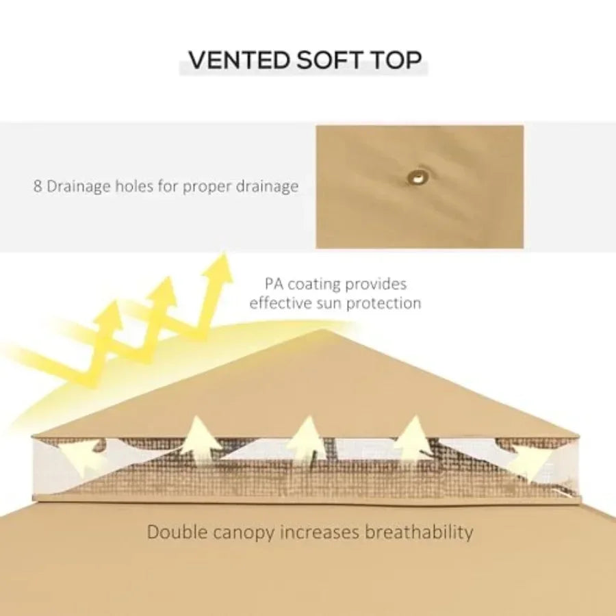 Gazebo with  Fe Shelves Double Roof Outdoor Netting in Beige