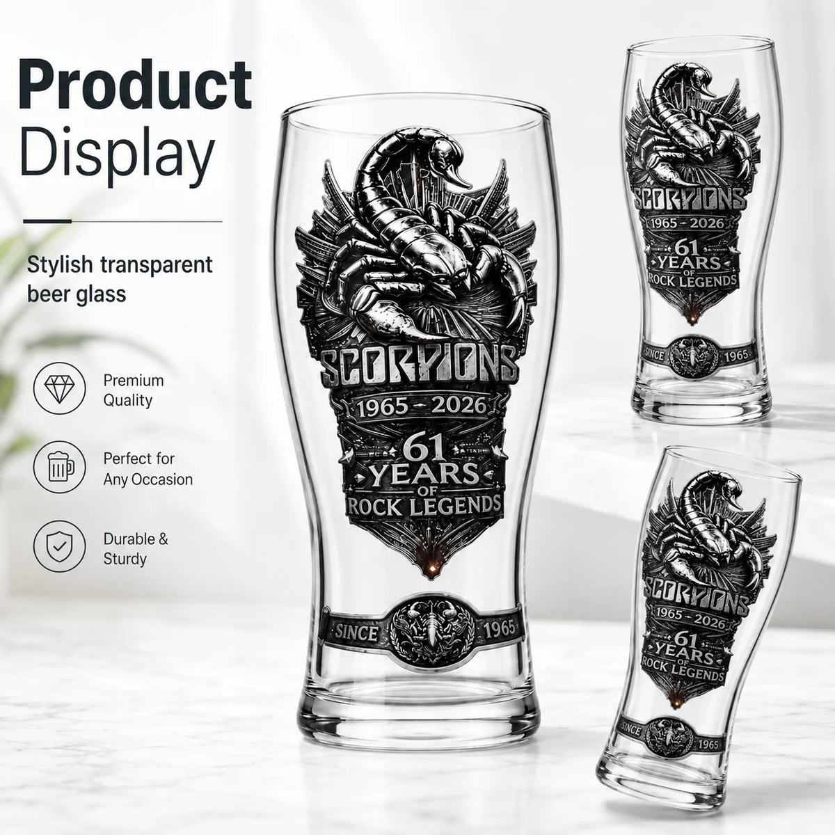 Scorpions Rock Band 61st Anniversary  Embossed Beer Glass