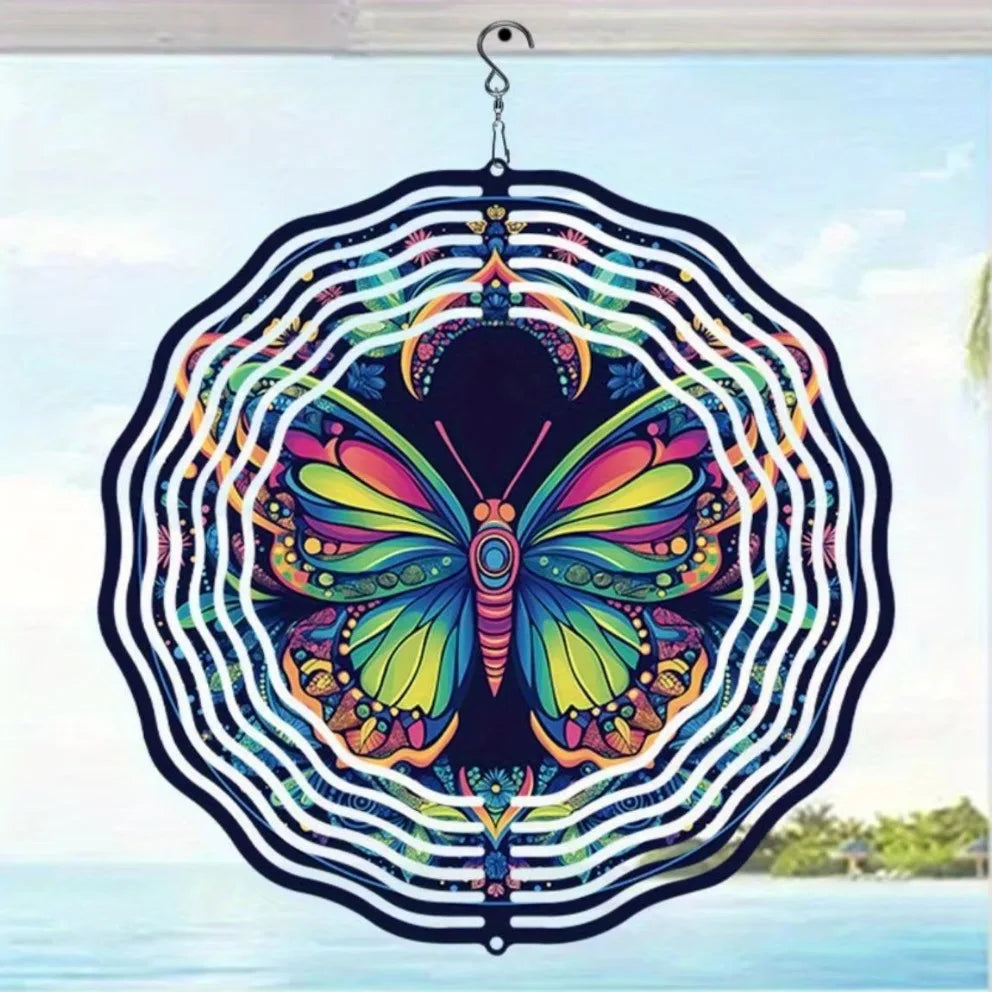 1pc 2D Lotus Mandala Metal Wind Chime (360° Rotating Hook)