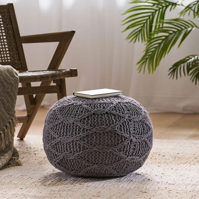 Handwoven 100% Wool Pouf Ottoman Foot Stool