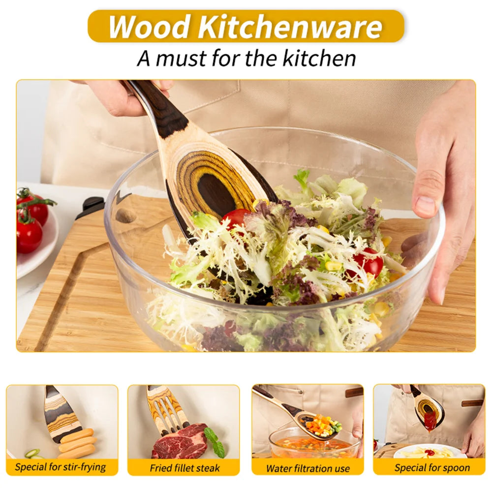 7-Piece Brown Utensils Set –, Wooden Spoons Utensil
