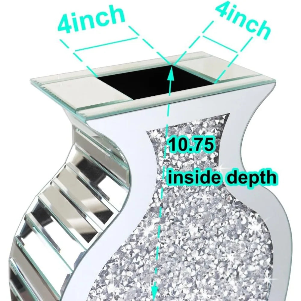 Luxurious 27-Inch Tall Floor Vase Diamond Mirrored Glass