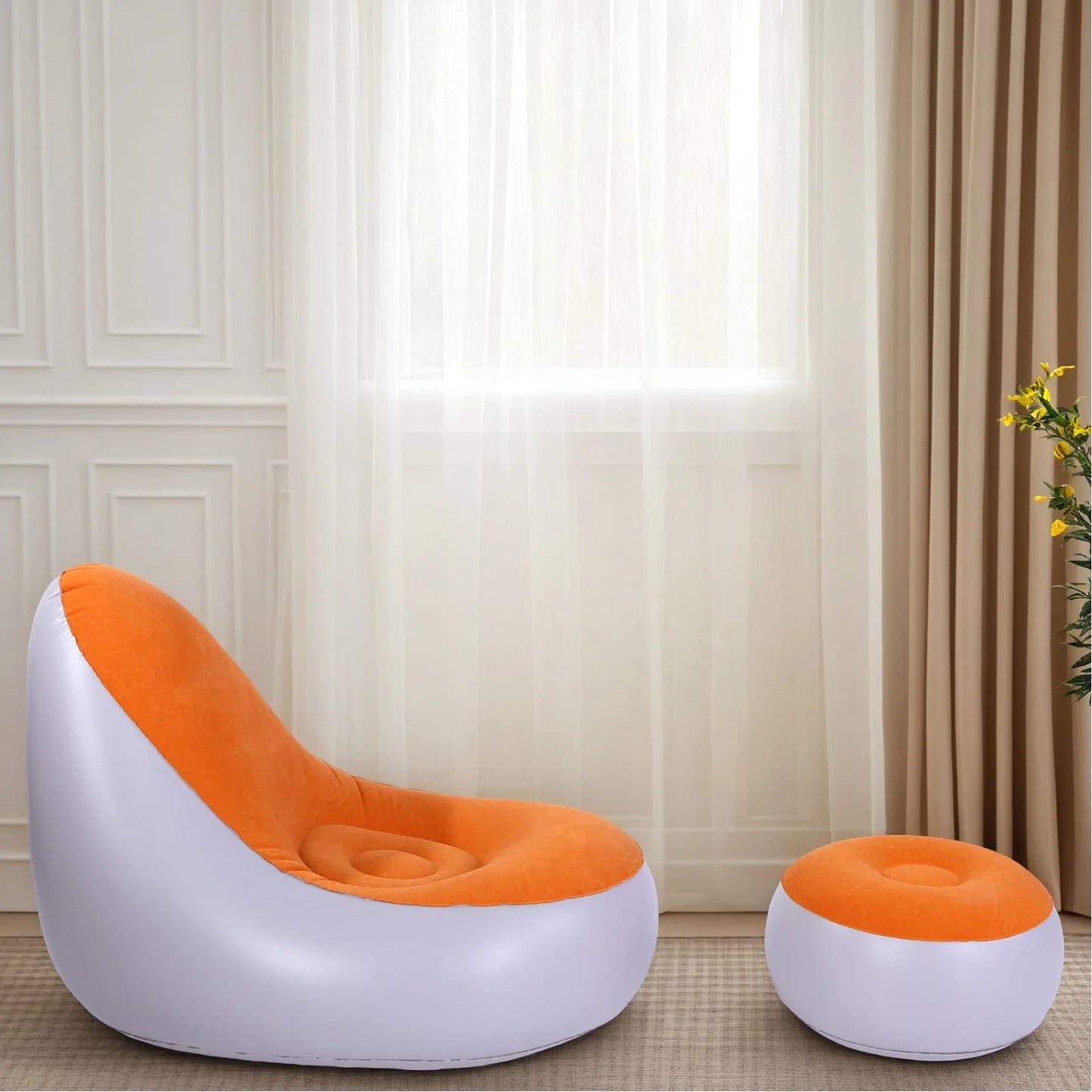 Inflatable Lounge w Footstool - Water Proof Folding Blow Up