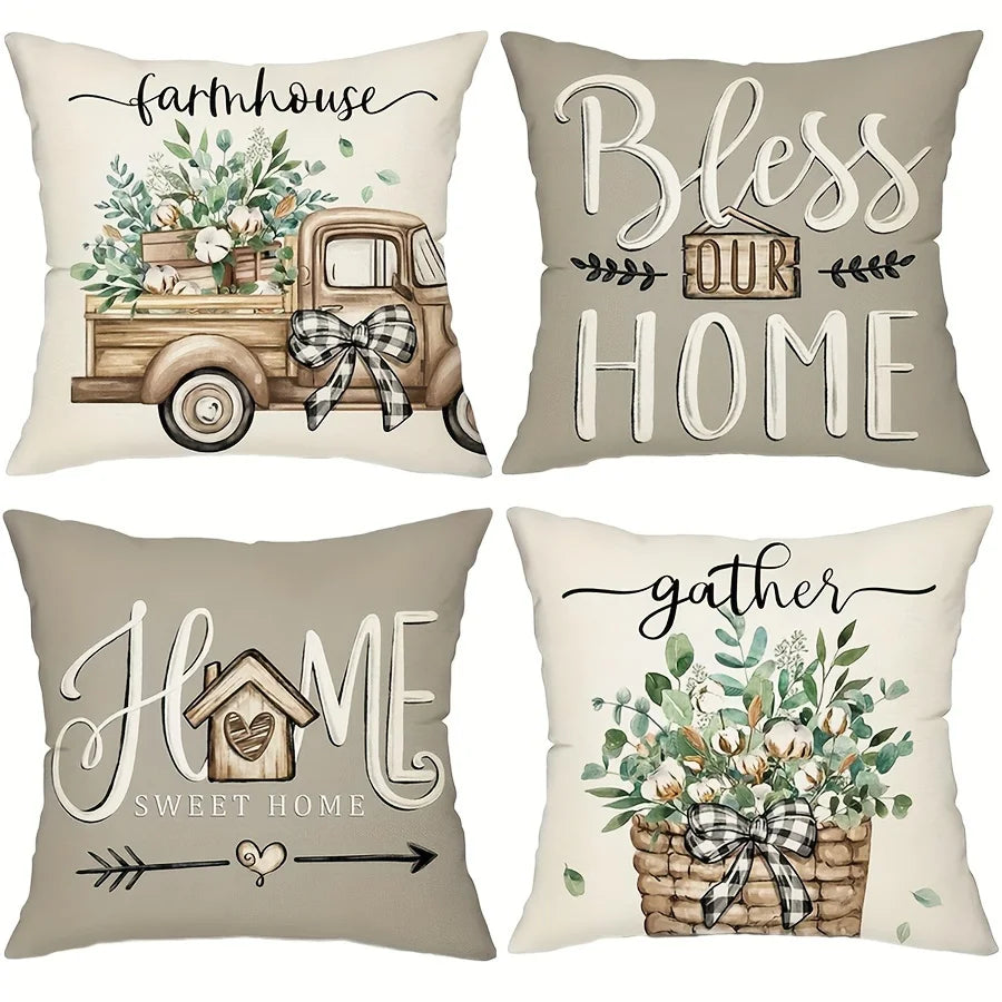 4-Piece Rustic Throw Pillow Covers