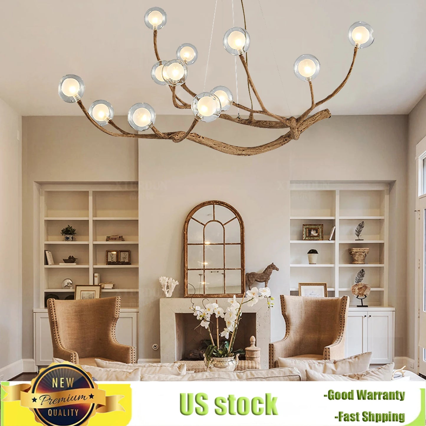 12-Light Branch Chandelier Lamp with Adjustable Chain