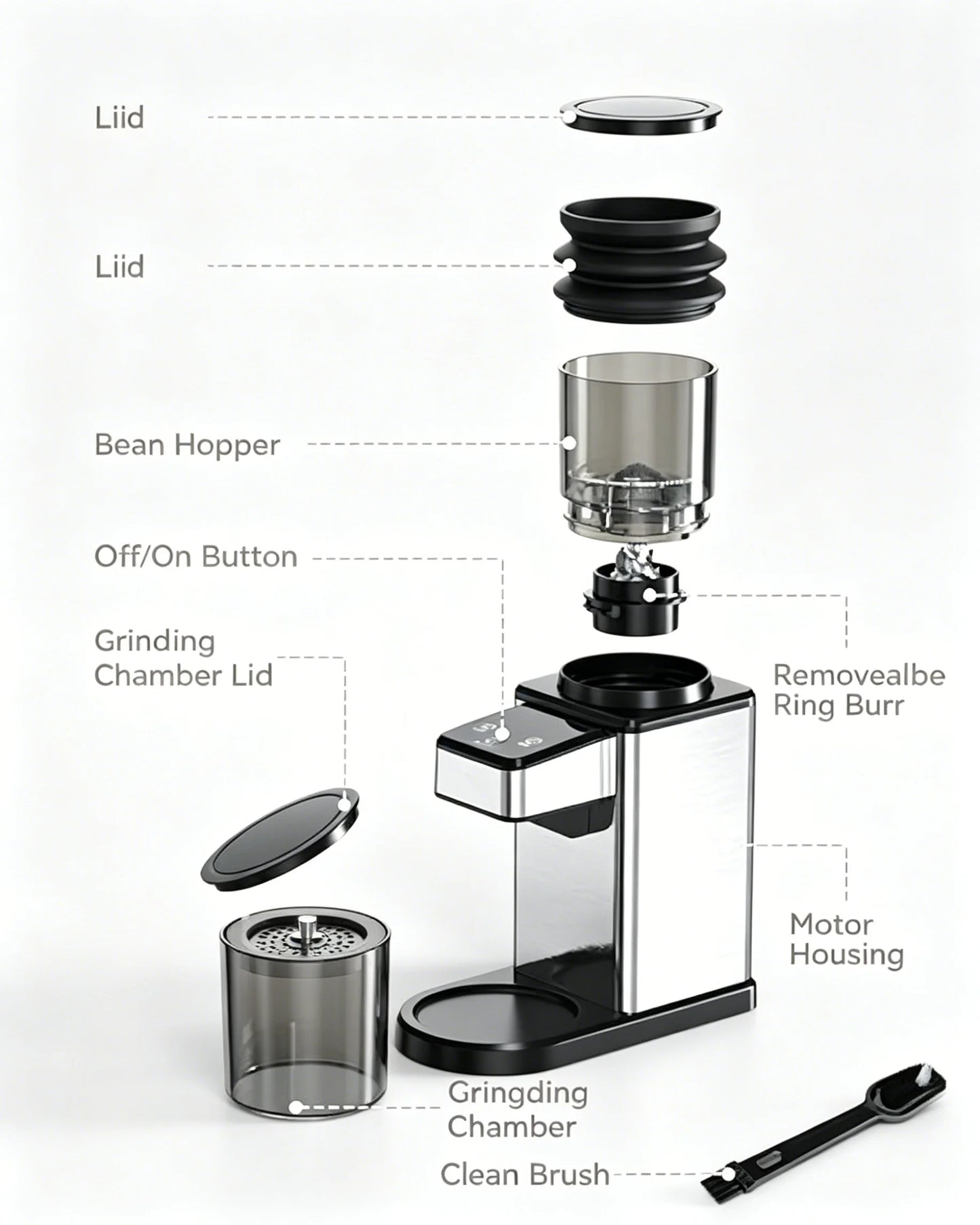 Conical Burr Coffee Grinder Stainless Steel 25 Grind Settings