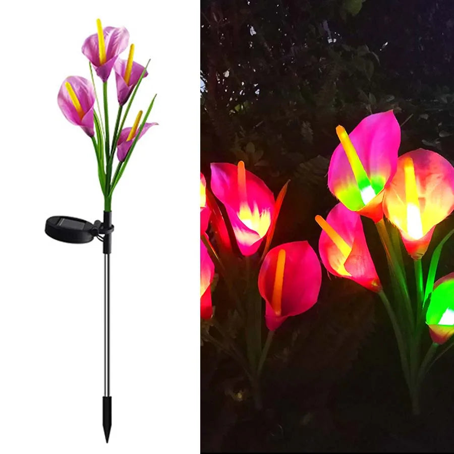 Solar Stake Lights with 4 Calla Lily LED Flowers