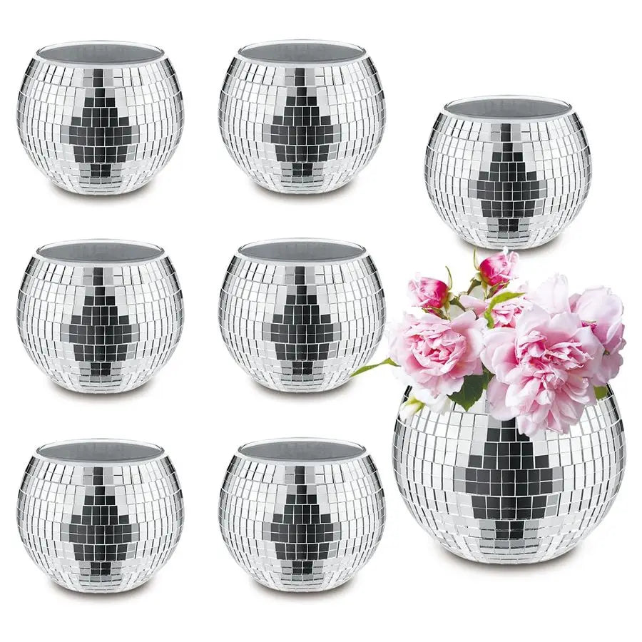 PCS Silver Disco Ball Vase,Glass  Planter Candle Holder Vase