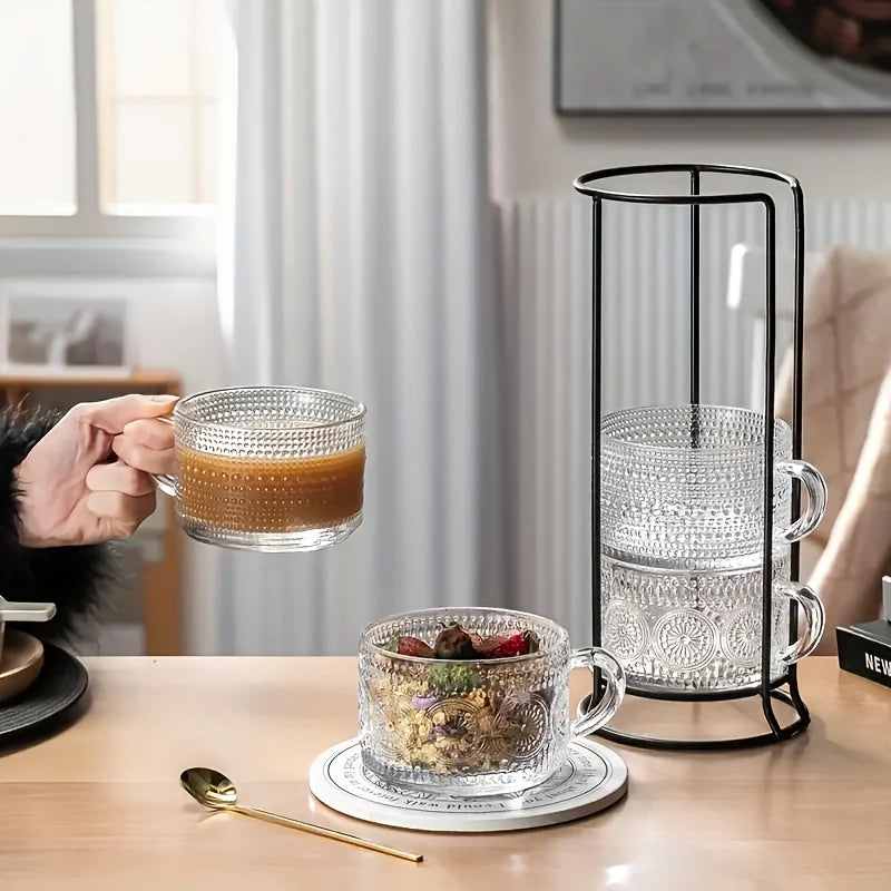 4-piece set of 15.2oz/450ml glass cups and wooden lids