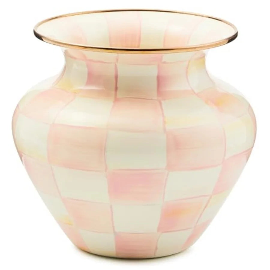 Enamel Large Vase, Unique Flower-Vase Brown-and-White