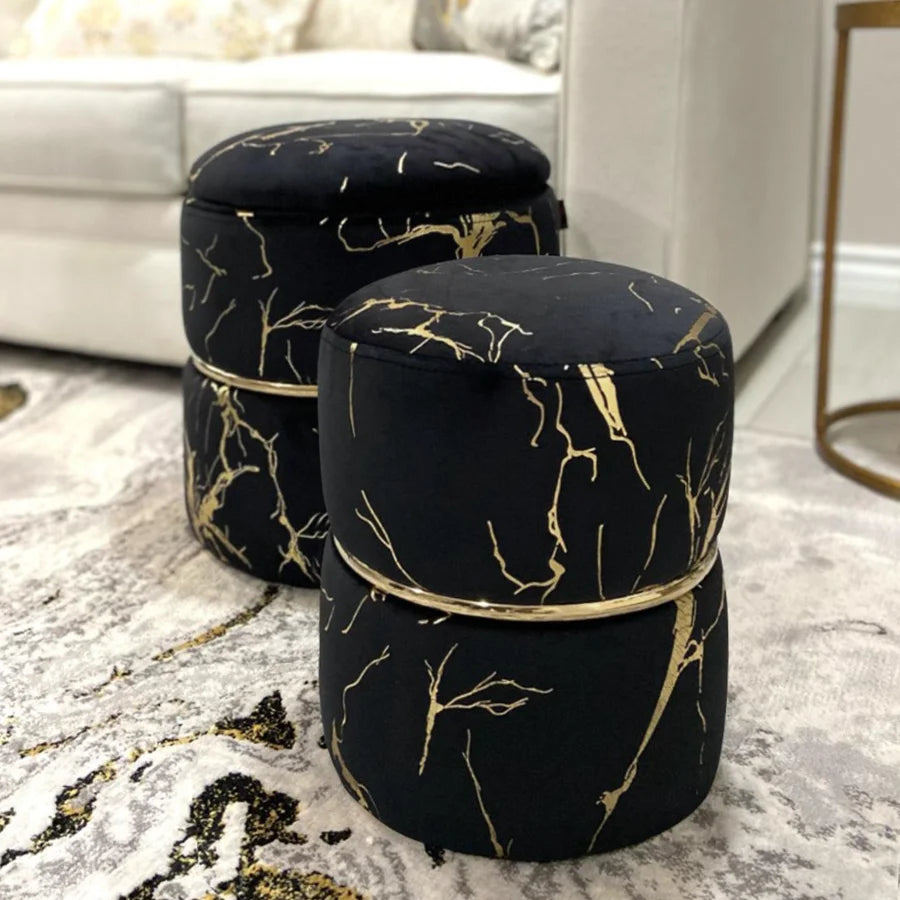 Pack Of 2 Black Round Bronzing Storage Ottoman